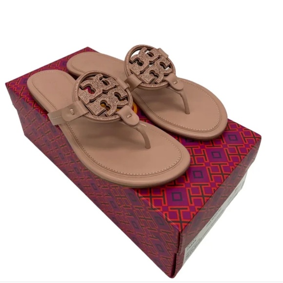 ⭐️NIB Tory Burch Embellished Miller Sandals Pink Moon 7 1/2⭐️ - Picture 2 of 9